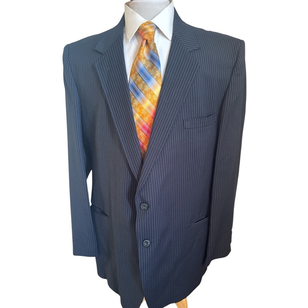 Sears  Classic Collection 50L Slim Fit Navy Blue Pin Stripe Blazer Jacket VTG